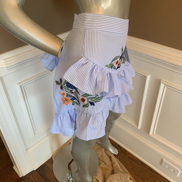 NWT BBWM A-Line Stripped Floral Embroidered Skirt Sz Large - Picture 3 of 4
